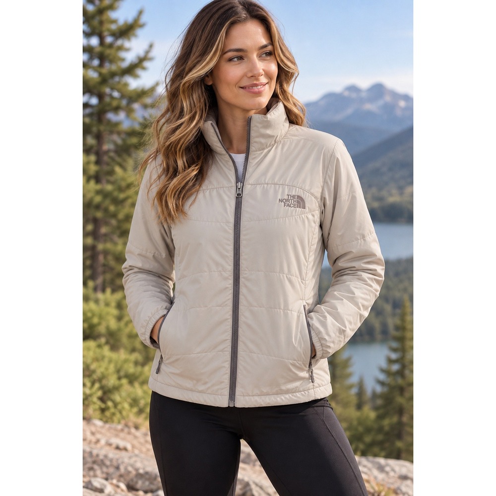 The North Face Womens Tan Insulated Full Zip Puffer Jacket Large L Beige